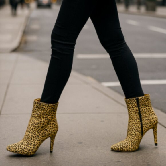 JUST FABULOUS -- Ankle Boots/Booties, Leopard Patterned, Platform with Side Zip - Picture 1 of 10